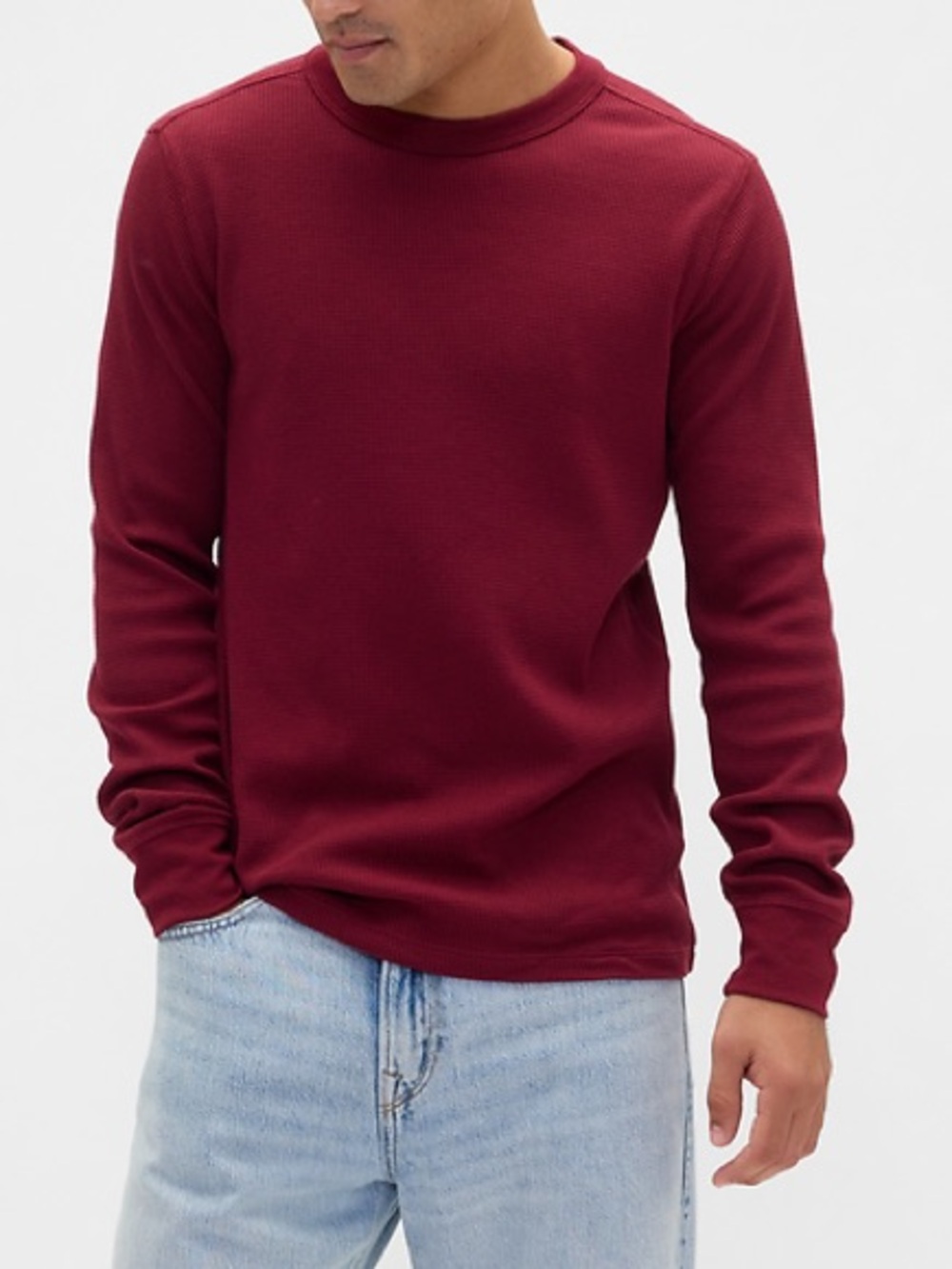 Gap Waffle Knit Crew Knit Long Sleeve Shirt in Red Size Small